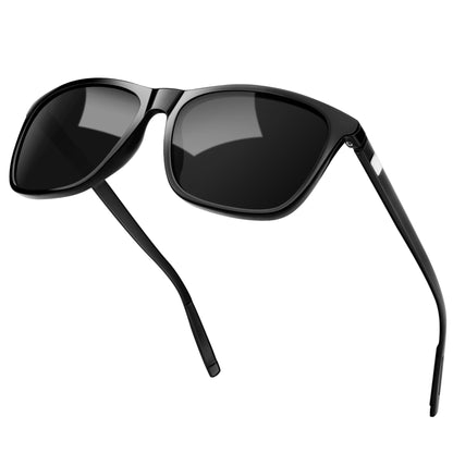 KANASTAL Black Sunglasses Mens Polarised Womens Dark Square Ladies Retro Spring Vintage Driving Fishing Beach Vacation Urban UV400 Protection - Glossy Black