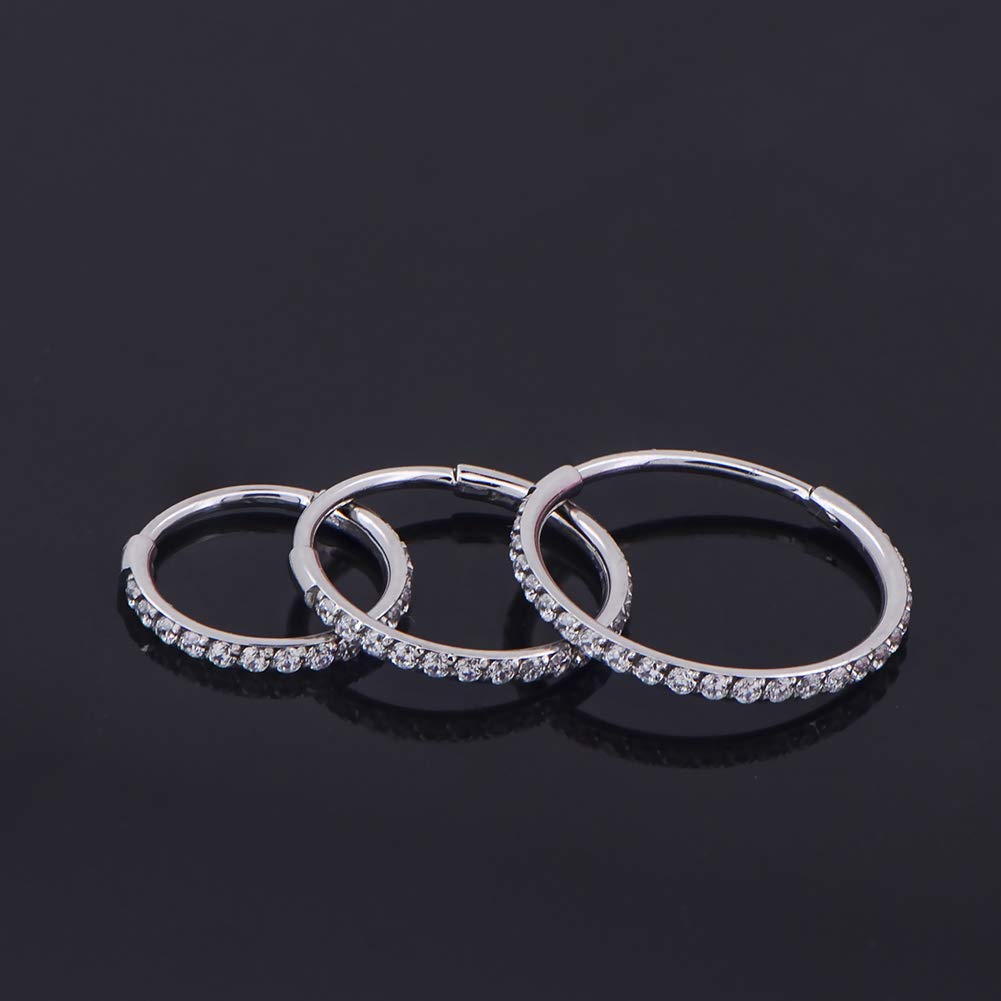 OUFER 18G 20G Nose Ring Hoops Hinged Seamless Segment Helix Piercings Nostril Clicker 316L Stainless Steel CZ Line Daith Tragus Cartilage Earring Jewellery