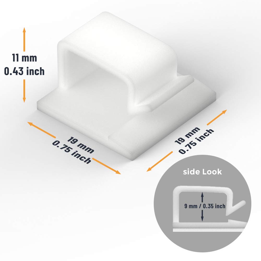 Cable Clips with Strong Self-Adhesive, XIAOXI R Shape Cable Management TV PC Wire Holder Sticky Tidy and Organizer Cord and Wires - 40 Pcs (White)