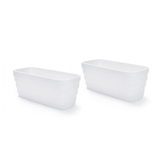 Step2 Wave Trough Planter, Large Planters for Outdoor Plants, Gardening and Flower Pot for Patio or Porch, Efficient Drainage, Durable Plastic, White, 2-Pack