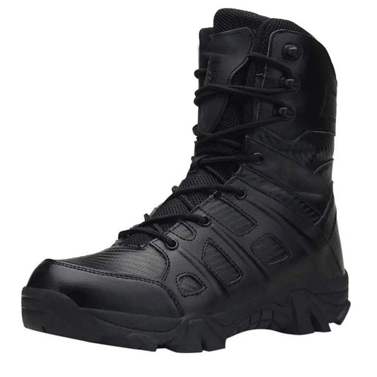 BORAMAX Men's Hiking Shoes Stealth Force Waterproof Black Tactical Boots, Men Leather Side Zip Military Combat Desert Boots