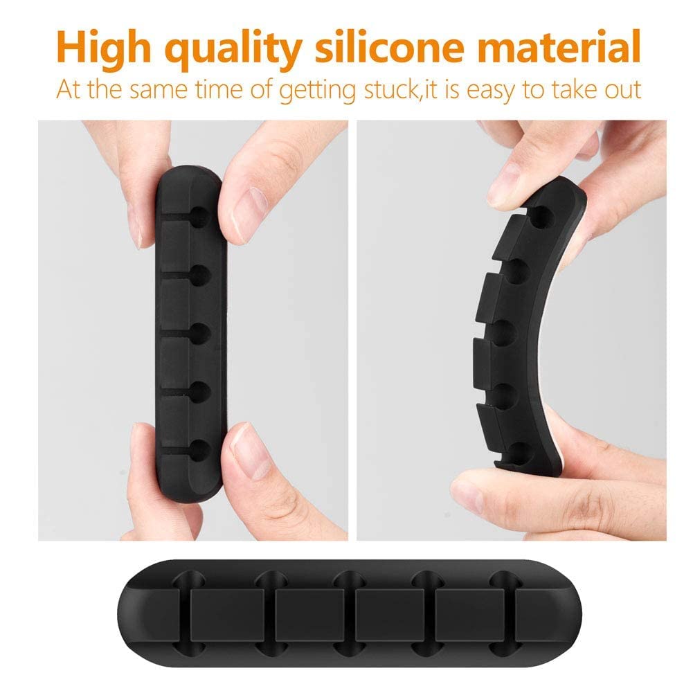 Cable Organizer Clips Cord Holder - 5 Packs Self Adhesive Cable Management for USB Cable/Power Cord/Wire, Car and Desk, Home and Office (7-5-3-1-1 Slots) Black Cord Organizer