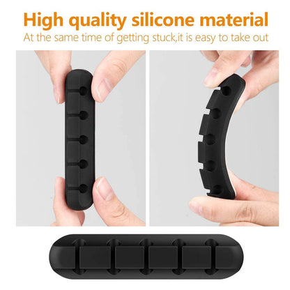 Cable Organizer Clips Cord Holder - 5 Packs Self Adhesive Cable Management for USB Cable/Power Cord/Wire, Car and Desk, Home and Office (7-5-3-1-1 Slots) Black Cord Organizer