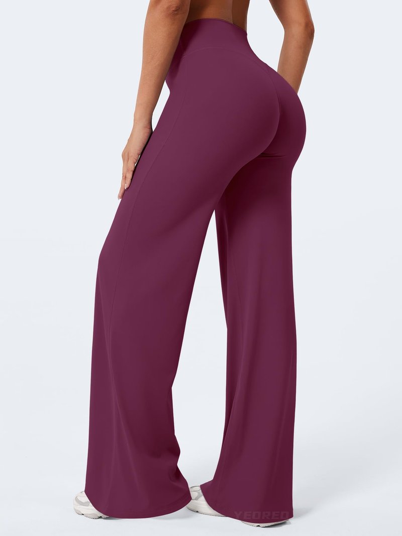 YEOREO Workout Leggings Womens No Front Seam Straight Leggings 33" High Waist Buttery Eddiy Gym Yoga Pants Black Cherry L