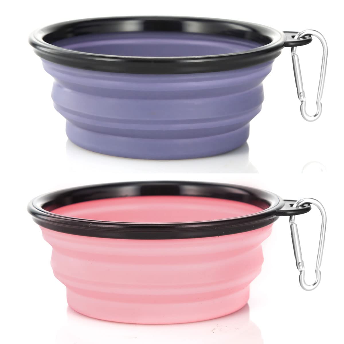 Dog Bowl Pet Collapsible Bowls, 2 Pack for Cats Dogs, Portable Pet Feeding Watering Dish for Walking Parking Traveling with 2 Carabiners (Small, Blue+Green)