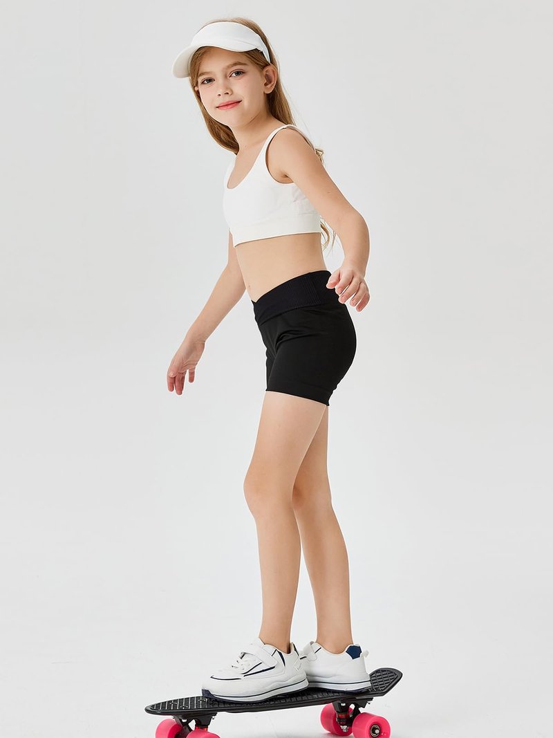 Girls Athletic Shorts Slim Tummy Control V Cross Waist Short Leggings Bike Dance Gymnastics Shorts Black