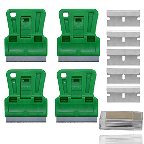 Mini Plastic Razor Blade Scraper Green Window Paint Scraper with 5 Spare Metal Razor Blades for Stove Top Wallpaper Label Removal