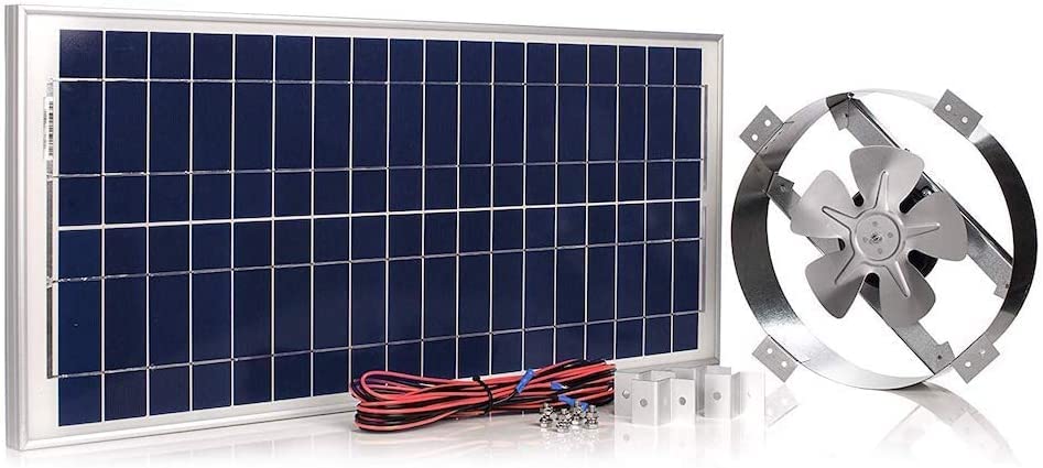 Amtrak Solar 12-Inch 50W Solar Attic Fan with Thermostat, Made in USA – Quiet Gable Vent Fan for Attic, Garage, Shed, Greenhouse – Plug and Play Cooling, Reduces Heat and Moisture