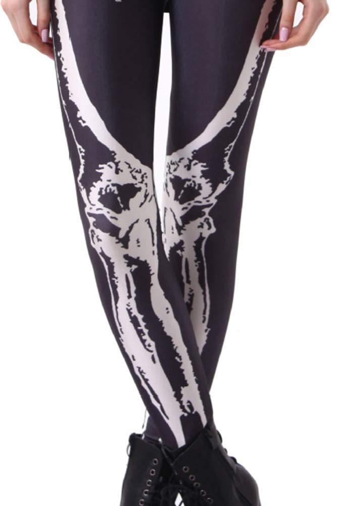 Sister Amy Women's Digital Galaxy Printted Ankle Elastic Tights Legging Black Skeleton in White US XXXL