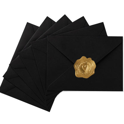 50 Pack A7 Colorful 5x7 Envelopes V Flap Invitation Envelopes for 5x7 Cards, Birthday, Weddings, Graduations, Greeting Cards, Baby Shower 5.24 x 7.24 Inches (Black)