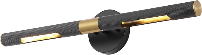 Modern Picture Light 24 inches Brushed Brass Gold Black Wall Sconce with Knurled Texture Cylinder Metal Shades Rotatable 360°Indoor Wall Lighting Fixture for Bathroom Vanity Lights Bedroom