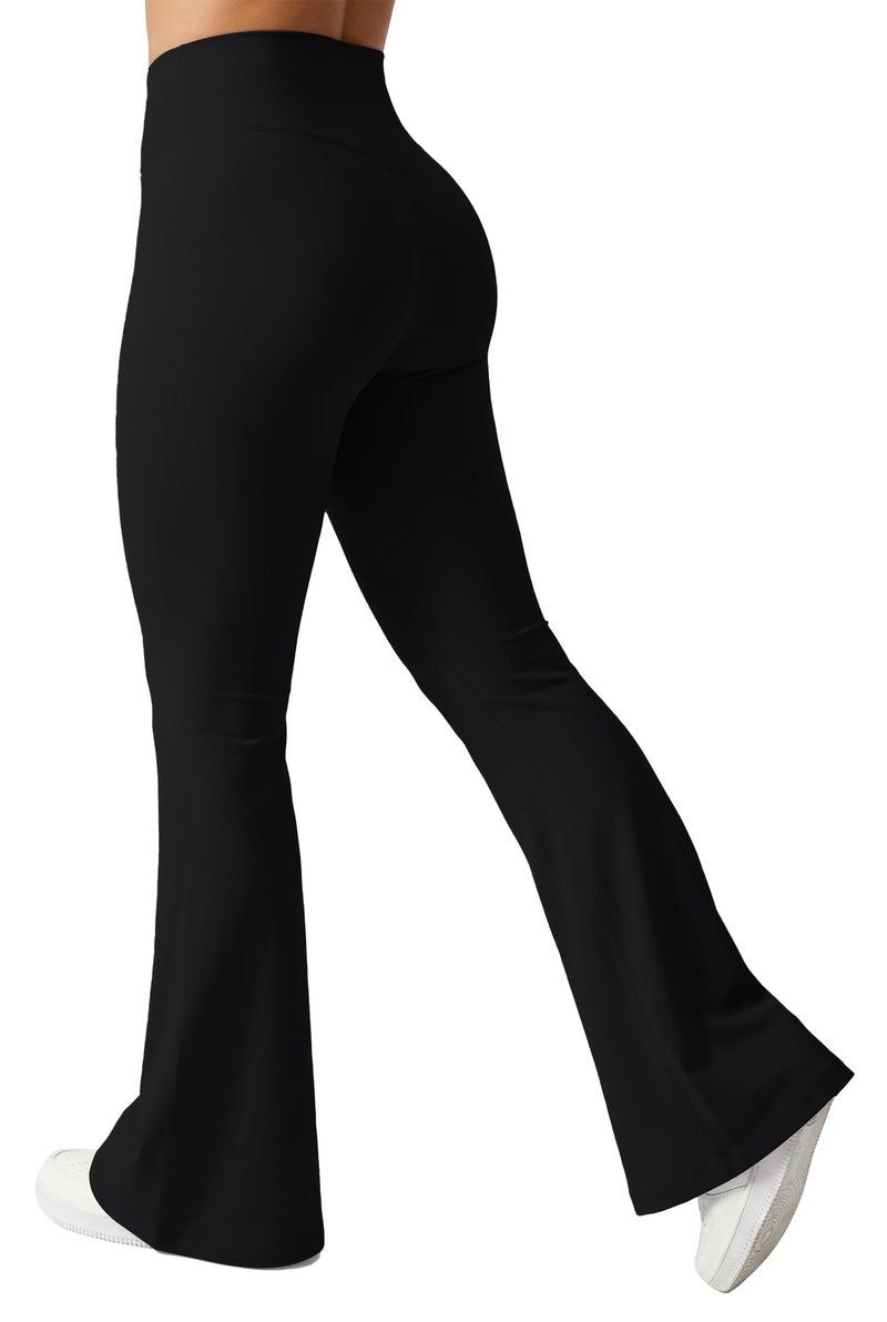 AUROLA Fire Flare Leggings for Women, Crossover High Waisted Yoga Pants Tummy Control Wide Leg Bootcut Leggings-30 Inseam(Black,M)