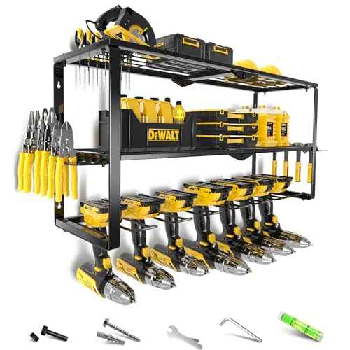 Large Power Tool Organizer Wall Mount,3 Layer Heavy Duty Tool Storage Rack Loads 150lbs,With 7 Cordless Drill Holders,Workshop,Utility Racks for Garage Workshop,Shed - Cool Gifts for Men,Dad,Husband