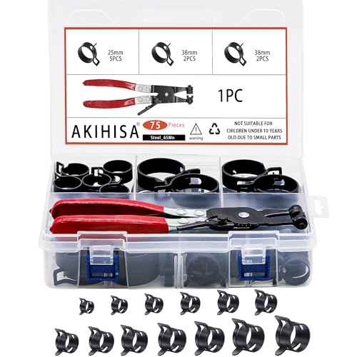 AKIHISA 75Pcs 19-38mm Spring Band Hose Clamp Assortment Kit with Hose Clamp Pliers, 13 Sizes Spring Hose Clip Fuel Line Silicone Vacuum Hose Pipe Clamp, Air Hose Tube Water Pipe Fasteners