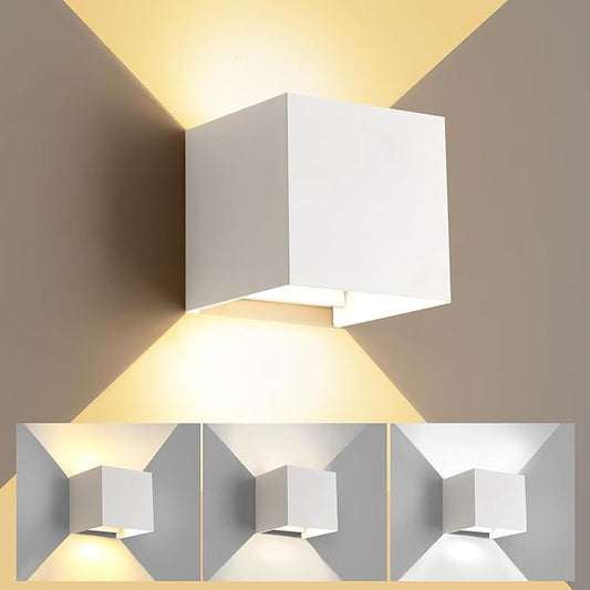 20W Outdoor Wall Sconce Lights & Indoor Wall Sconce,ETL Listed Matte White Square Wall Light,3000K/4000K/6500K,1700LM Up and Down Outdoor Lights 4.72-Inch Exterior Lighting Fixture for House,1-Pack