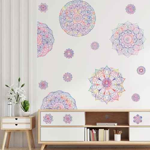 PLIGREAT 2 Sheets Purple Mandala Wall Decal Removable Vinyl Wall Sticker for Bedroom Living Room Yoga Studio Background Wall Mural Decor DIY Creative Art Bohemian Home Indoor Decorative