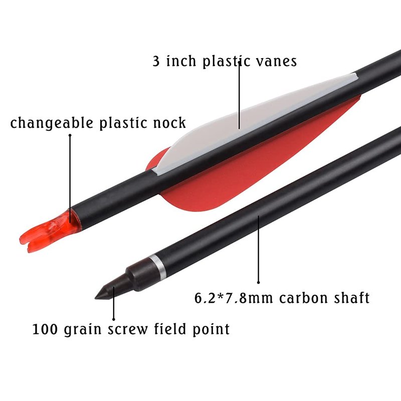 YLSIO Archery Carbon Arrow Hunting Target Practice Arrows 26 Inch with Removable Tips for Compound & Recurve Bow Spine 500 6PCS