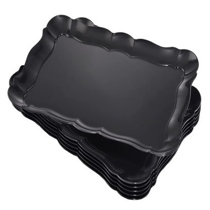 BBG 6 Pack Black Plastic Serving Trays, 15" x 10" Halloween Party Platters and Trays, Rectangle Black Plastic Serving Trays, Dishwasher Safe Reusable Platters Set, Halloween Plastic Trays for Party