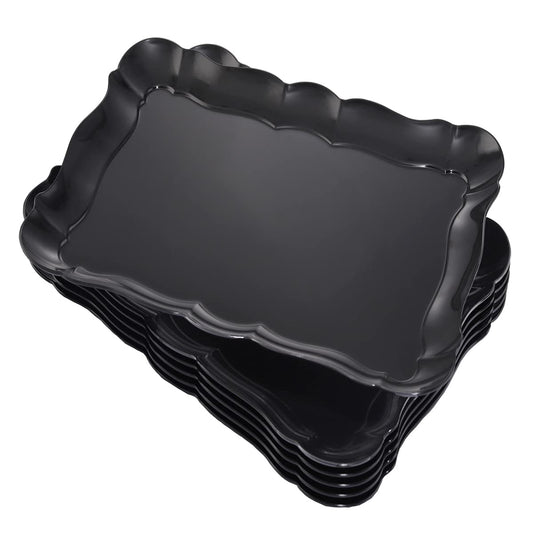 BBG 6 Pack Black Plastic Serving Trays, 15" x 10" Halloween Party Platters and Trays, Rectangle Black Plastic Serving Trays, Dishwasher Safe Reusable Platters Set, Halloween Plastic Trays for Party