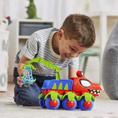Spidey and his Amazing Friends Marvel Dino-Webs Crawler Toy Car Playset, Spider-Man & Goblin Raptor 4-Inch Action Figures, Kids Ages 3 & Up