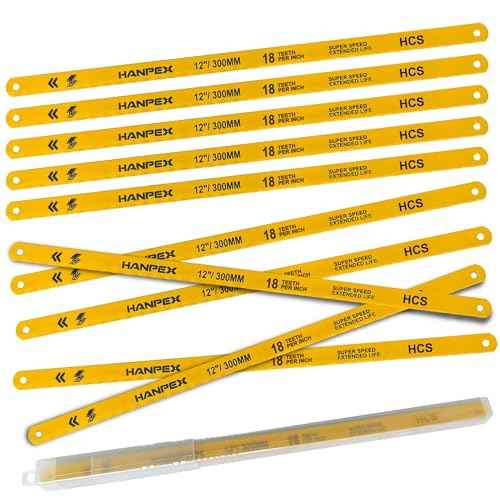 Hacksaw Replacement Blades (10 Pack) High Speed 18 TPI - 12" Length Hack Saw Blade - High Carbon Steel (HCS) Cutting Blades