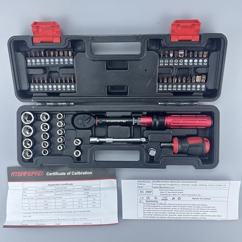 ATsafepro Bike Torque Wrench Set 1/4 Inch,3-25Nm, 61 Piece Magnetic Ratchet Screwdriver Set,Small Torque Wrench with Bits and Extension Rod for Bicycle Maintenance, DIY