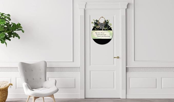 Embrace Your Blessings Front Door Sign Funny Wreaths Hanging Wooden Plaque Decoration Round Rustic Wood Farmhouse Porch Decor for Home Front Door Decor, 11 x 11 Inch