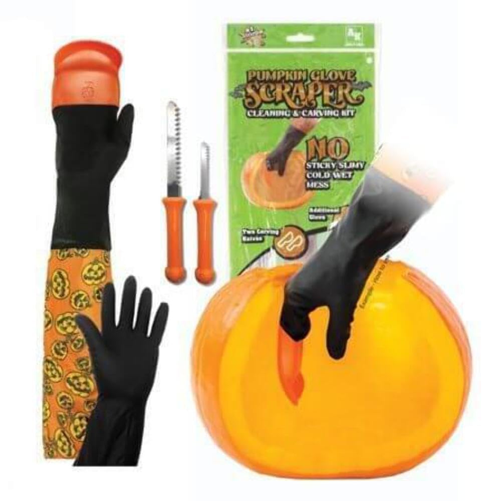 Halloween Moments Pumpkin Scraper Glove – As Seen On Shark Tank - Mess Free and Fun Pumpkin Carving Kit – Carve and Clean Jack-O-Lantern Guts with Ease and Zero Mess on Your Hands! (Adult Kit)