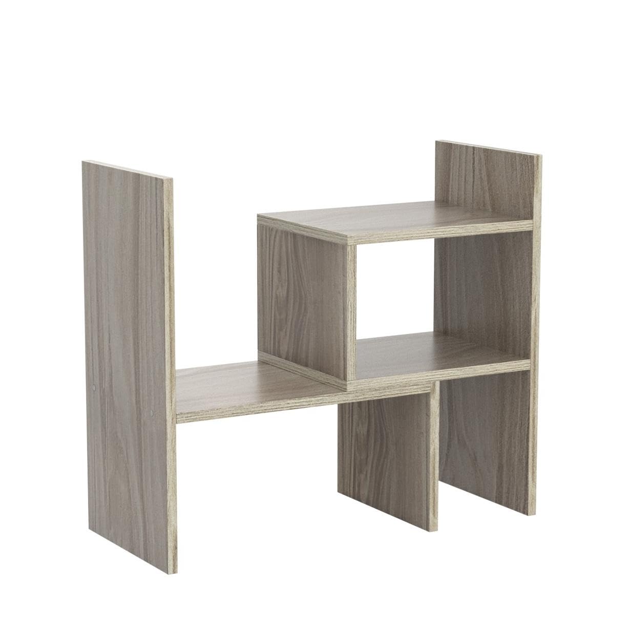 Jerry & Maggie Desktop Organizer Office Storage Rack Adjustable Wood Display Shelf, White, 5 Units, 16"L x 15.8"H x 6.8"W