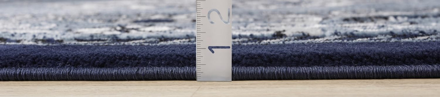 HADBA Modern 8 x 10 Rug for Living Room - Navy Oriental Large Area Rugs for Living Room Dining & Bedroom - Hand Carved Runner Carpet - Durable Polyester - Non-Fade Stain-Resistant - Turkish Made