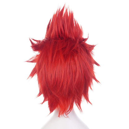 ANOGOL Hair Cap+ Short Red Anime Cosplay Wig Angry Wig Synthetic Red Crazy Hair Angry Outfit Short Spiky Wigs for Men Halloween Christmas Party Costume