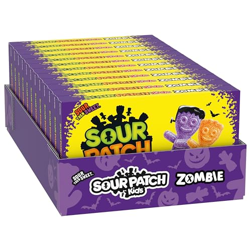 SOUR PATCH KIDS Zombie Orange & Purple Soft & Chewy Halloween Candy, Bulk Candy, 12 - 3.5 oz Trick or Treat Boxes