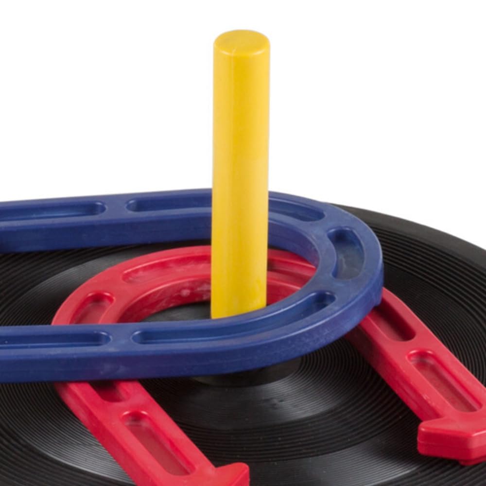 Rubber Horseshoes Game Set for Outdoor and Indoor Games - Perfect for Tailgating, Camping, Backyard and Inside Fun for Adults and Kids by Hey! Play! Black, 12 X 13.5 X 12"