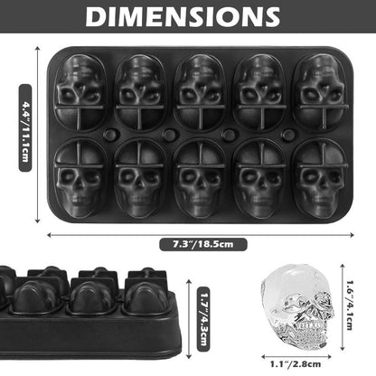 Webake Skull Ice Cube Mold 3D, 10-Cavity Skeleton Head Silicone Ice Mold with Lid and Funnel for Whiskey Cocktail Reusable for Halloween Baking Chocolate, Candy, Pudding
