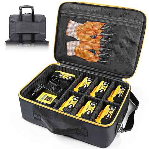 Luxtude Extra Large Battery Case for Dewalt/Milwaukee/Ryobi 12V/18V/20V Battery & Charger, Tool Batteries Organizer Case for DEWALT Holds 20V 2.0/3.0/4.0/5.0/6.0/9.0-Ah Batteries, Adapter,Bag Only