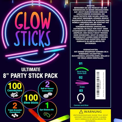 Glow Sticks Party Packs – 100 Glow in the Dark Party Supplies - Bracelets-Eye Glasses-Necklaces – Neon & Festival Accessories –Halloween Decorations- Kids Party Favors & Bag Fillers – 205 PCS