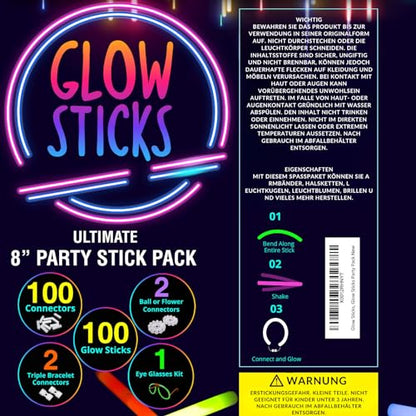 Glow Sticks Party Packs – 100 Glow in the Dark Party Supplies - Bracelets-Eye Glasses-Necklaces – Neon & Festival Accessories –Halloween Decorations- Kids Party Favors & Bag Fillers – 205 PCS