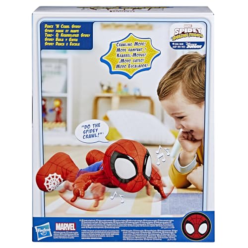 Spidey and his Amazing Friends Marvel Dance 'N Crawl Spidey, Interactive Plush Toy with 20 Phrases & Sounds, 2 Songs, Super Hero Toys for Kids 3 & Up