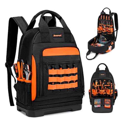 Tool Backpack Heavy Duty for Men Women, 77 Pockets Water-resistant Hvac Tool Bag Backpack Organizer with Waterproof Molded Base, 1680D, Durable Multi-Use Pocket for Electrician Construction