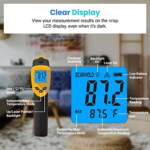 Etekcity Infrared Thermometer Laser Temperature Gun 774, Meat Food Candy Oven Thermometer for Griddle Accessories, Heat Gun for Cooking Refrigerator Tools, Yellow