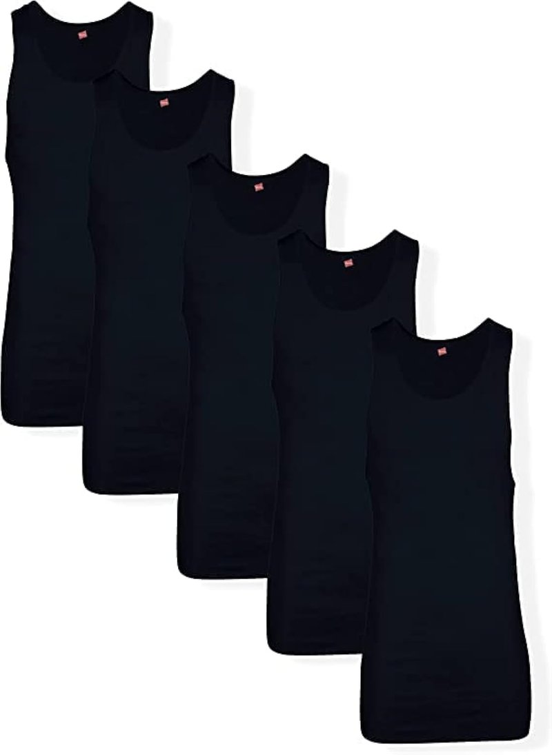Hanes Men’s Tall 100% Cotton Ribbed Tank Tagless Undershirts, Multipack