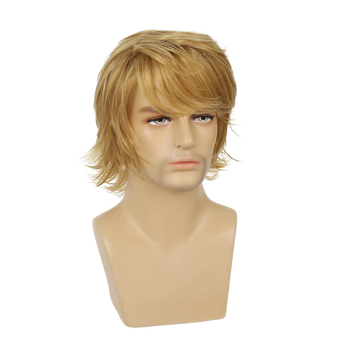 Wiwige Mens Blonde Wig Short Layered Natural Fluffy Wig Synthetic Heat Resistant Halloween Cosplay Hair Wig