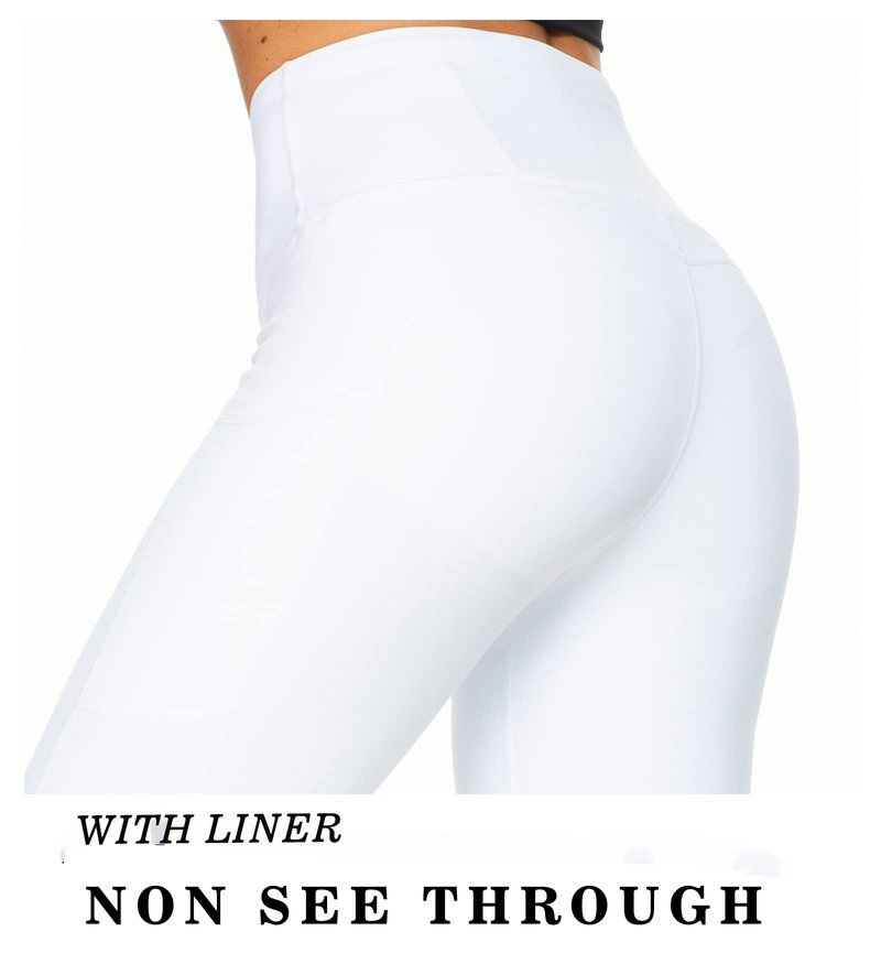 Kcutteyg Yoga Pants for Women with Pockets High Waisted Leggings Workout Sports Running Athletic Pants (White, Large)