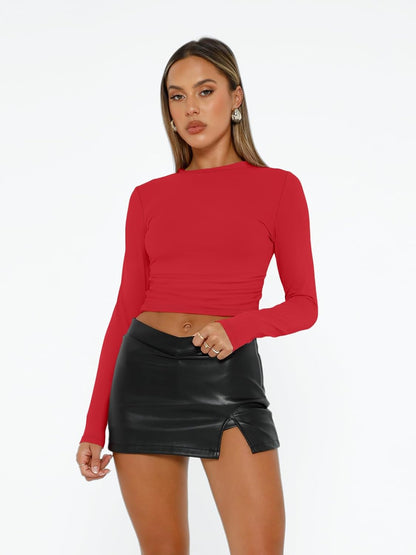 AUTOMET Womens Long Sleeve Shirts Basic Compression Going Out Crop Tops Fall Fashion Y2K Clothes 2025