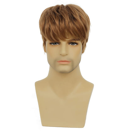 Baruisi Mens Wig Blonde Short Layered Straight Hair Wig Synthetic Halloween Party Cosplay Wig with Cap