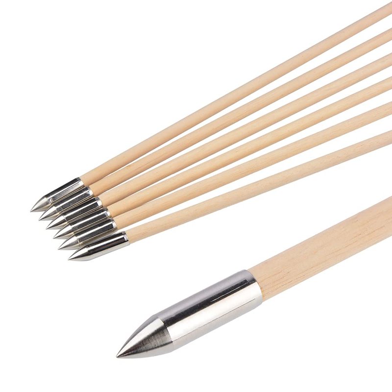ZSHJGJR 32" Traditional Wooden Arrows Archery Hunting Arrows Wooden Arrow Shaft Arrows Practice Targeting with Turkey Feathers Fletching for Traditional Recurve Bow Longbow 6/12pcs (White, 12)