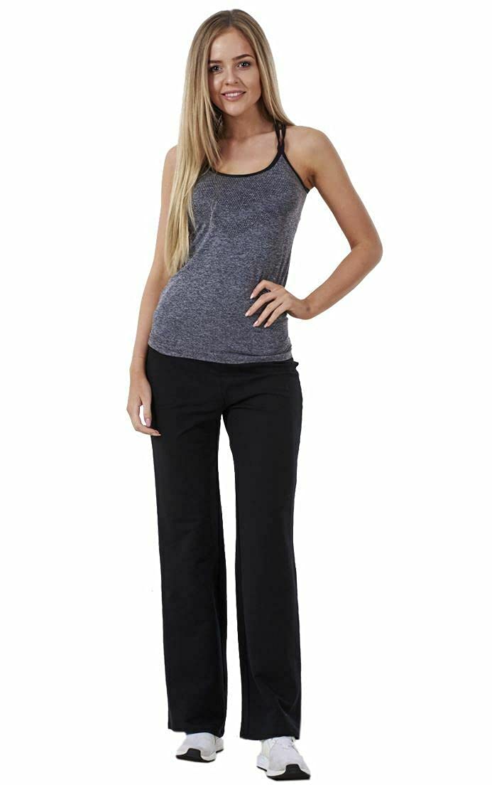 UC Ex Marks & Spencer Ladies Cotton Rich Straight Leg Yoga Joggers Womens Sport Jogging Bottoms Gym Clothes Tracksuit Casual Fitness Outdoor Plus Size Running Pants (Black, 18 (30" Regular))