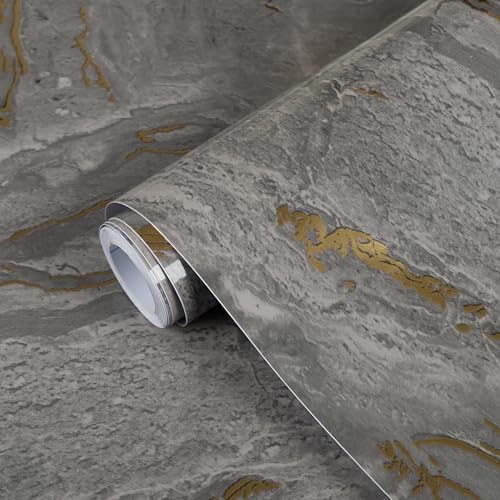 Marble Contact Paper Peel and Stick for Kitchen Countertop, Gray and Gold Wallpaper Removable Self Adhesive Vinyl Waterproof Roll 15.7¡±¡¿118" for Cabinets Countertops Wall Covering Easy to Clean
