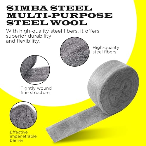 2 Pack SIMBA Steel Wool for Mice Control 3" x 10ft and Scissors & Gloves, Hole and Gap Filler, Protect Home, Garage, Pipeline, Vent, 2pc 3x10ft+Sci+Glo