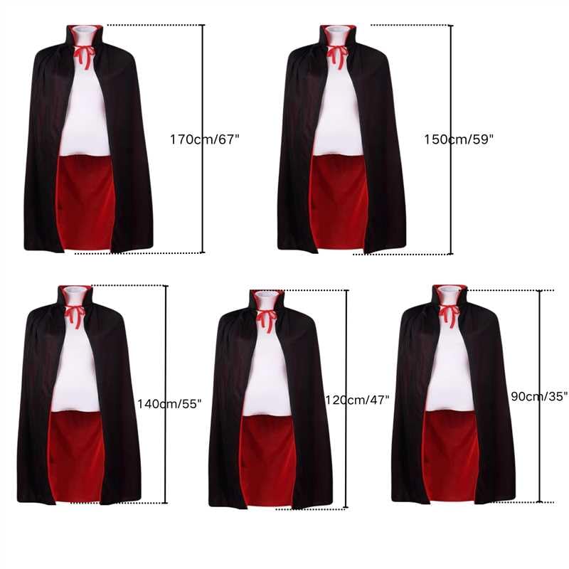 LMYOVE Black and Red Reversible Cloak Halloween Christmas Cape Vampire Costume Masquerade Dracula Magician Devil Cosplay Stand Collar for Adult Kids(150CM/59)